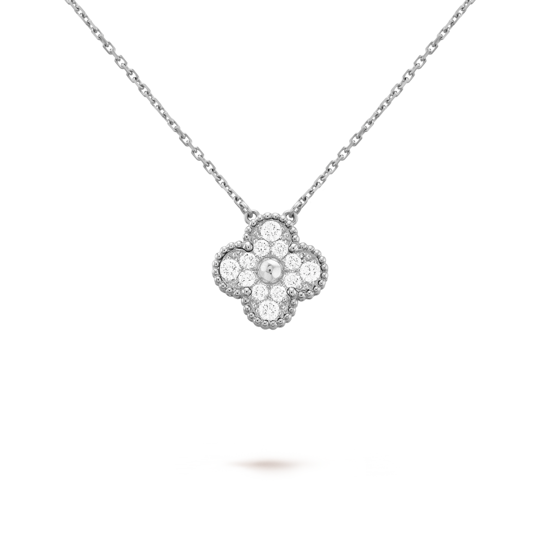 Colar Vintage Alhambra 1 Trevo Cravejado - Prata