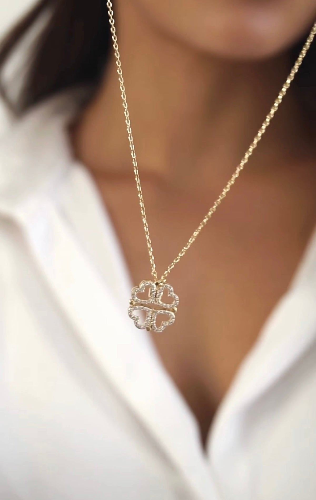 Colar Trevo e Coração Banhado a Ouro 18k